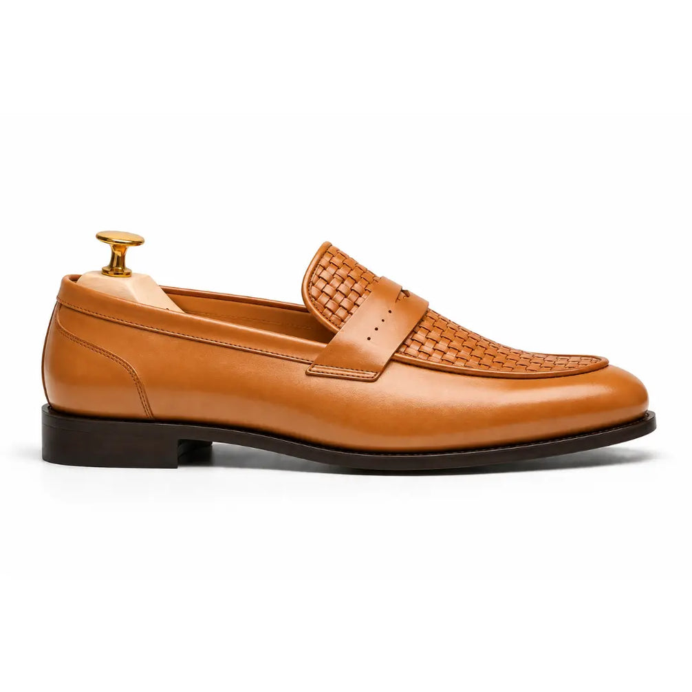 Maison Hand-Woven Two-Tone Penny Loafer for Men - Goodyear Welted Leather Shoes