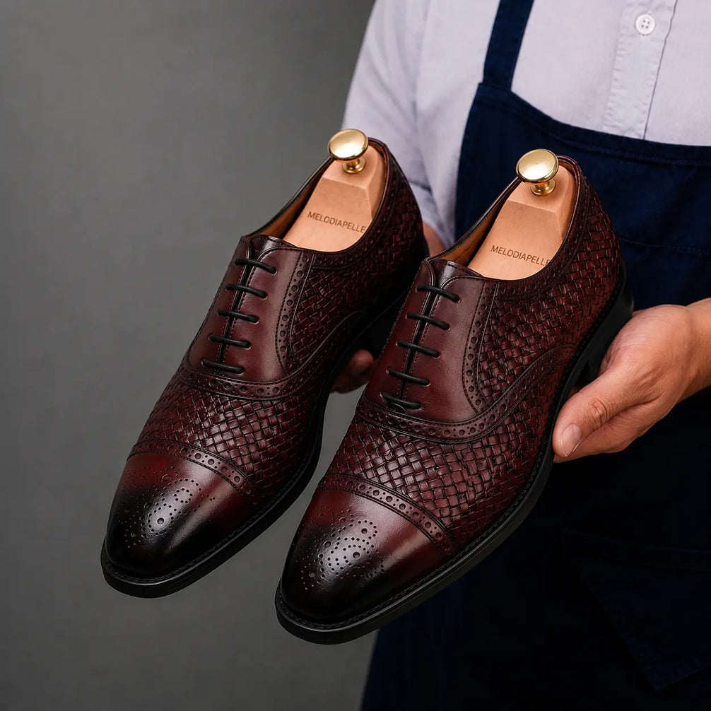Munich Hand-Woven Brogue Oxford for Men - Goodyear Welted Leather Dress Shoes