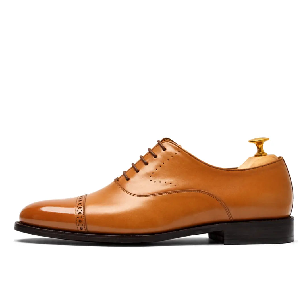 Marcello Burnished Semi-Brogue Cap-Toe Oxford for Men - Goodyear Welted Formal Shoes