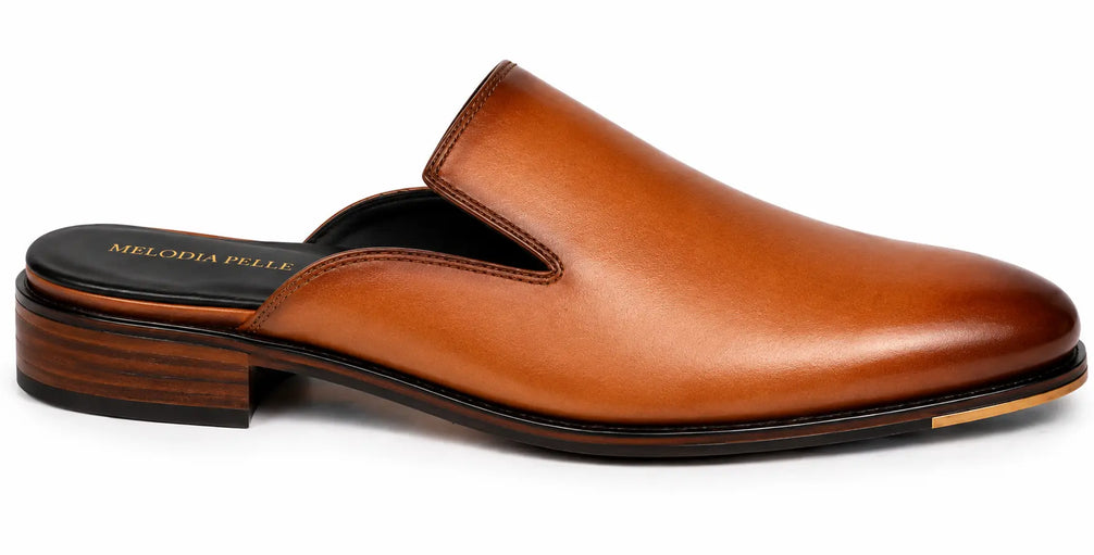 Mantova Burnished Leather Mule for Men - Backless Open-Heel Dress Shoes