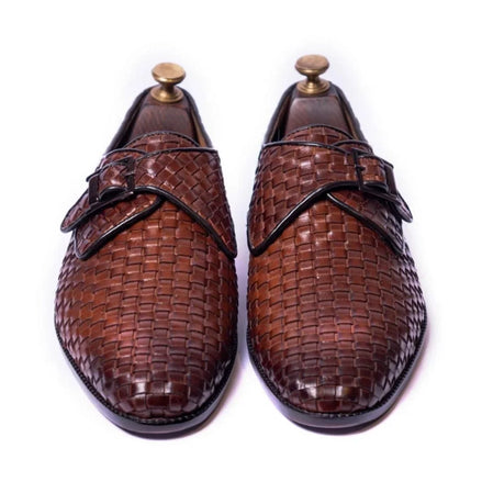 Melito All-Over Woven Single Monk Strap for Men - Full-Weave Leather Summer Shoes