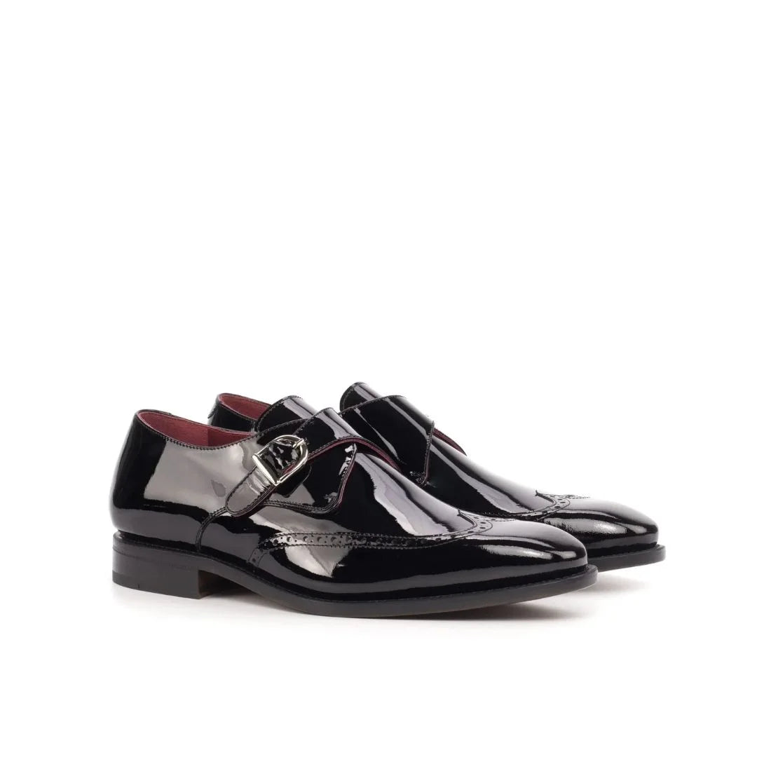 Mercogliano Patent Wingtip Single Monk Strap for Men - Glossy Tuxedo & Party Shoes