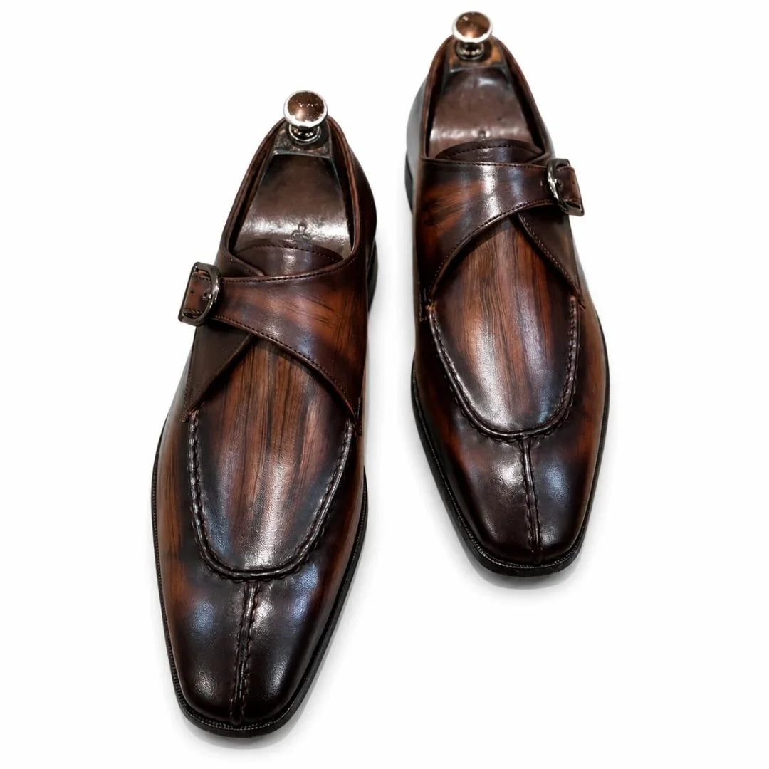 Miglionico Streaked Split-Toe Single Monk Strap for Men - Hand-Burnished Dress Shoes