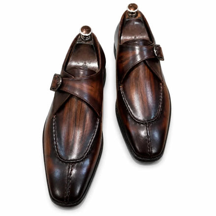 Miglionico Streaked Split-Toe Single Monk Strap for Men - Hand-Burnished Dress Shoes