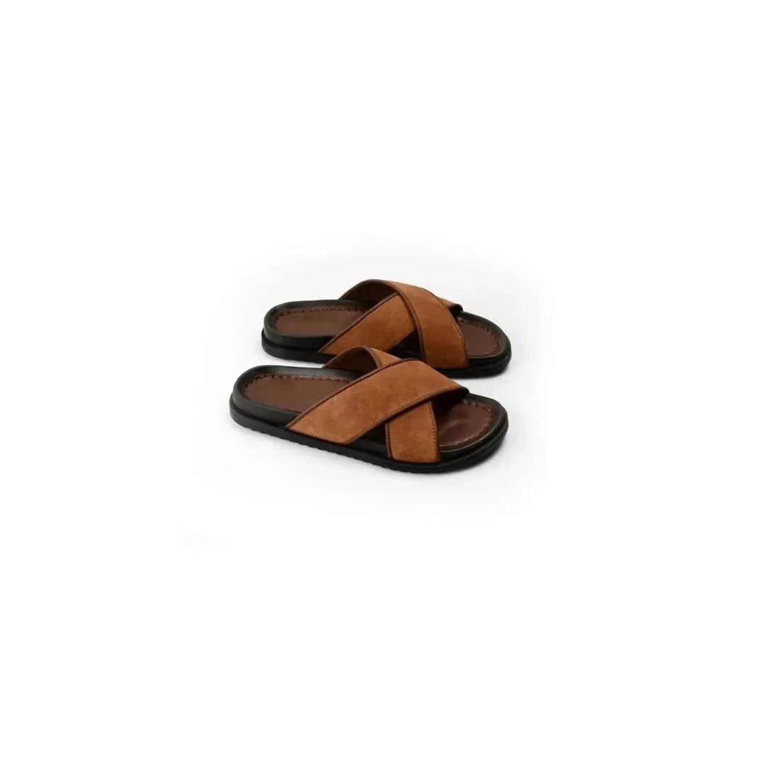 Moraitika Suede Cross Slide for Men - Suede Cross-Strap Slides