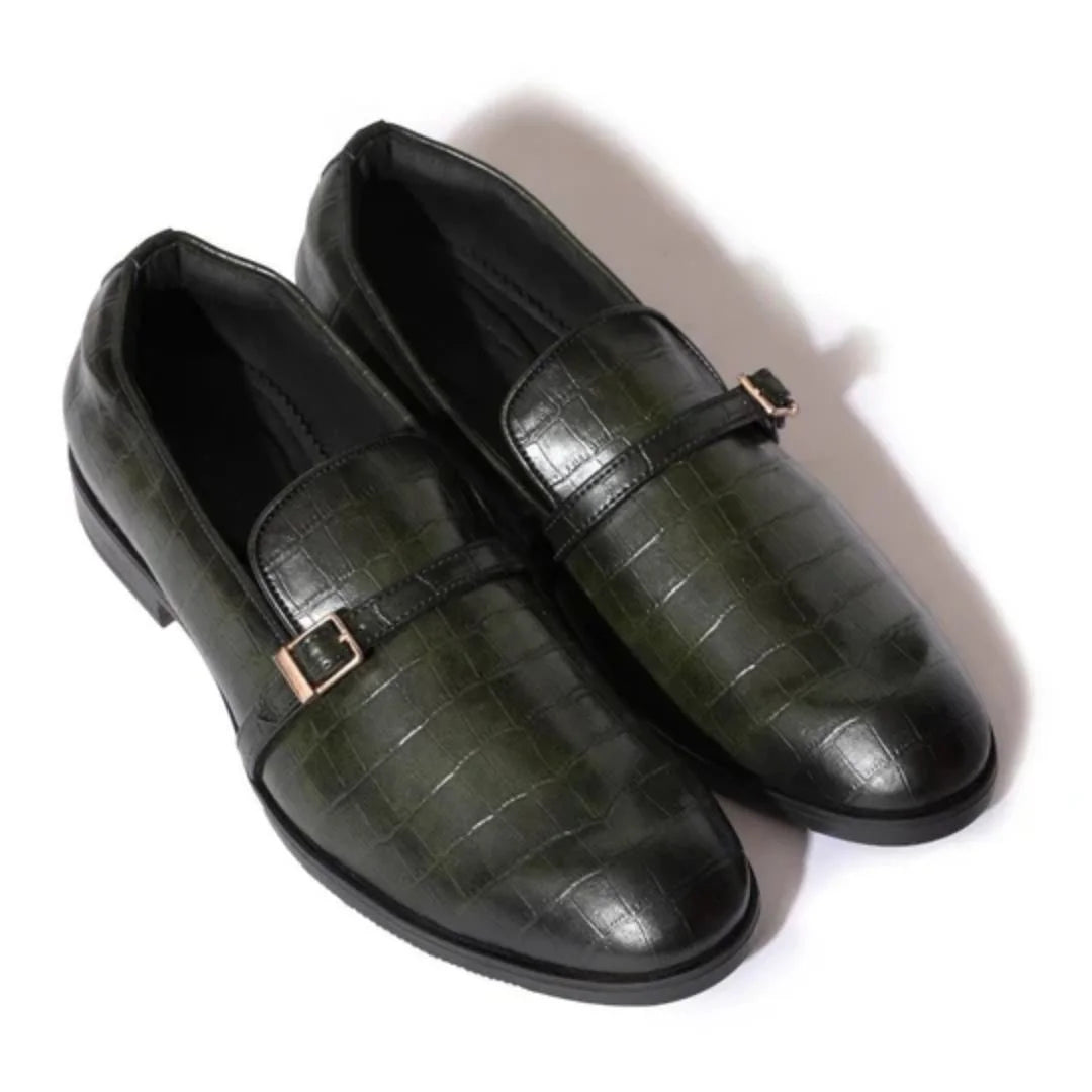 Monreale Croc-Embossed Slip-On Single Monk Strap for Men - Loafer-Style Party Shoes