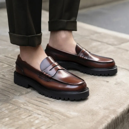 Martirano Lug Burnished Penny Loafer for Men - Chunky Penny Loafers