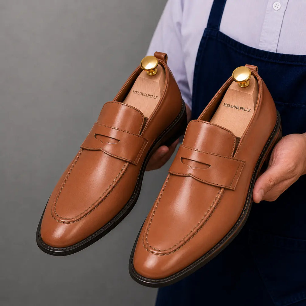 Marbella Apron-Stitch Penny Loafer for Men - Handmade Full-Grain Leather Slip-On