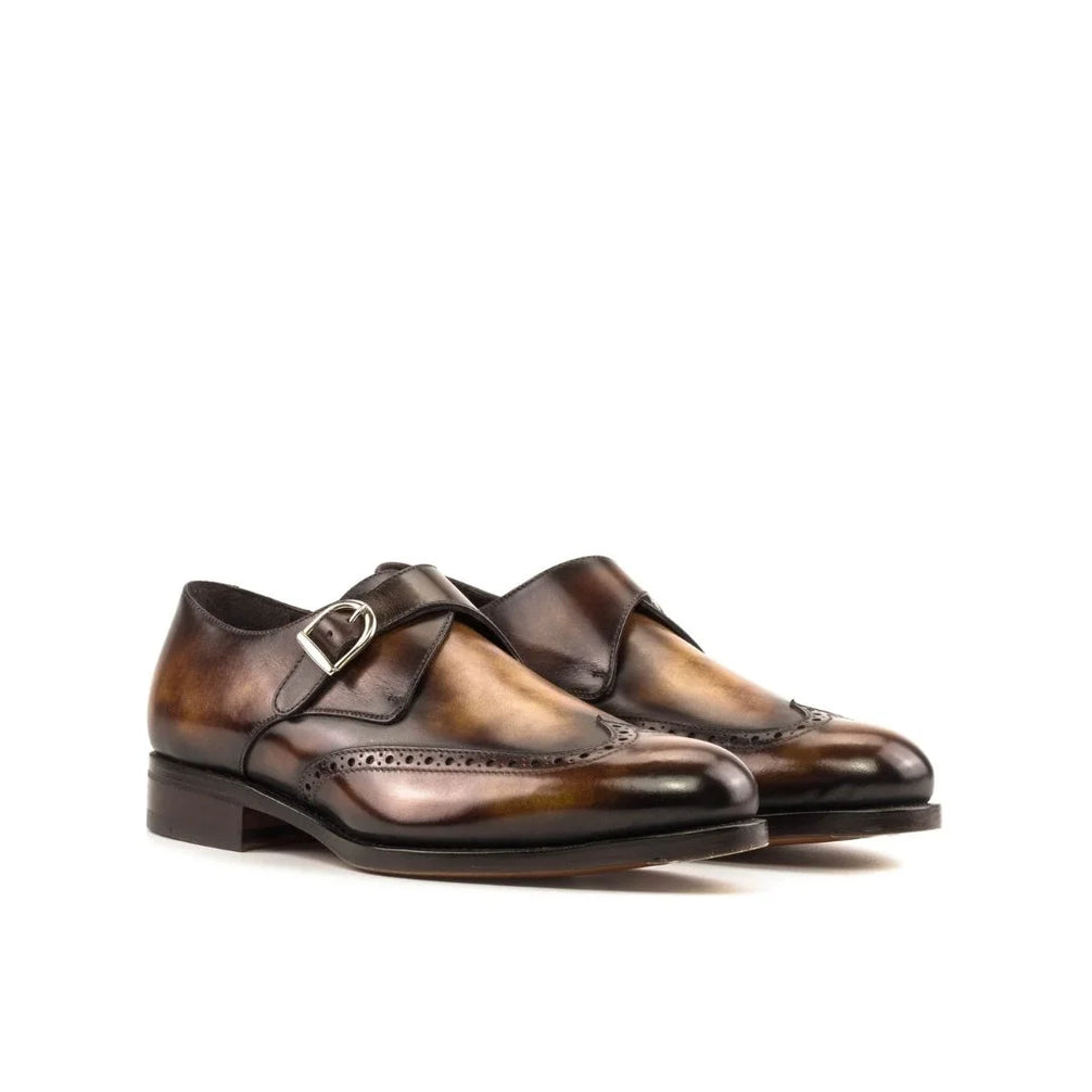 Montecatini Marbled Wingtip Single Monk Strap for Men - Hand-Burnished Brogue Shoes