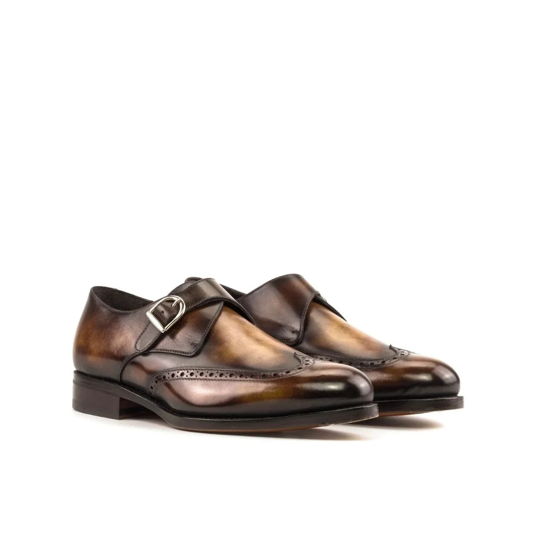 Montecatini Marbled Wingtip Single Monk Strap for Men - Hand-Burnished Brogue Shoes
