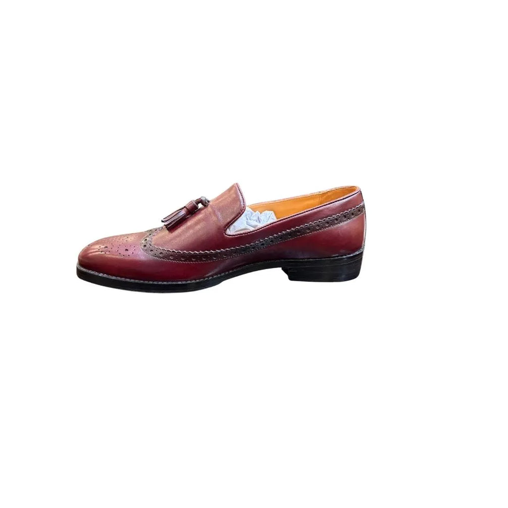 Magasa Wingtip Tassel Tassel Loafer for Men - Burnished Full-Brogue Loafers