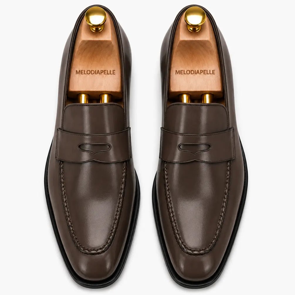 Marbella Apron-Stitch Penny Loafer for Men - Handmade Full-Grain Leather Slip-On