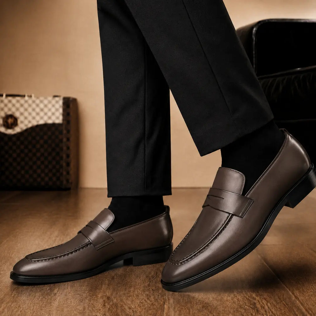 Marbella Apron-Stitch Penny Loafer for Men - Handmade Full-Grain Leather Slip-On
