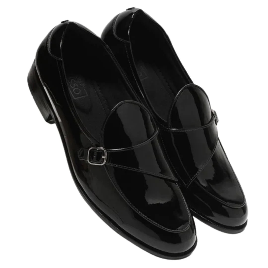 Montone Patent Slim-Strap Single Monk Strap for Men - Glossy Evening Dress Shoes