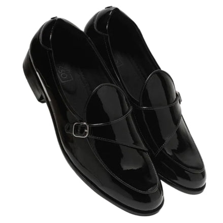 Montone Patent Slim-Strap Single Monk Strap for Men - Glossy Evening Dress Shoes