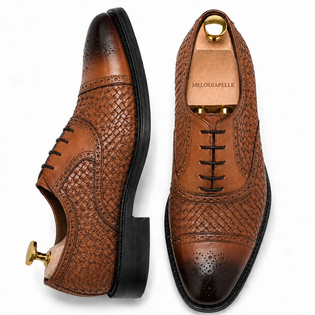 Munich Hand-Woven Brogue Oxford for Men - Goodyear Welted Leather Dress Shoes