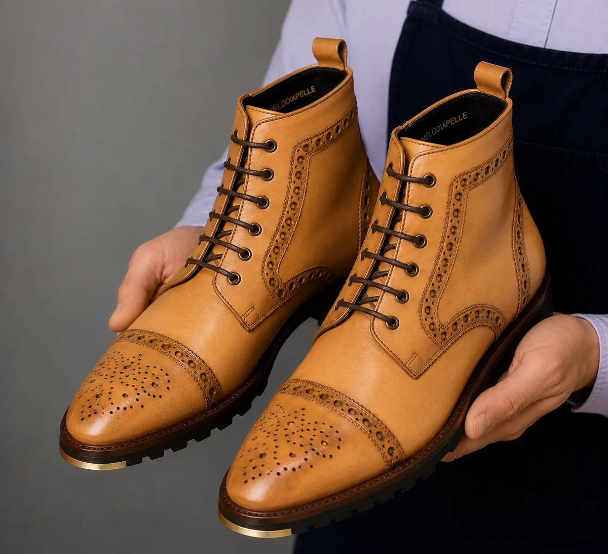 Mendoza Full-Brogue Cap-Toe Boot for Men - Handmade Leather Lace-Up Boots