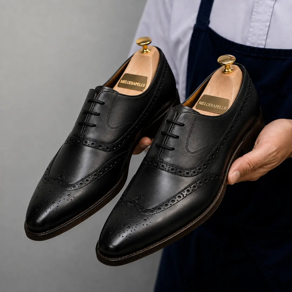 Mossverde Hand-Patina Wingtip Brogue Oxford for Men - Goodyear Welted Leather Shoes
