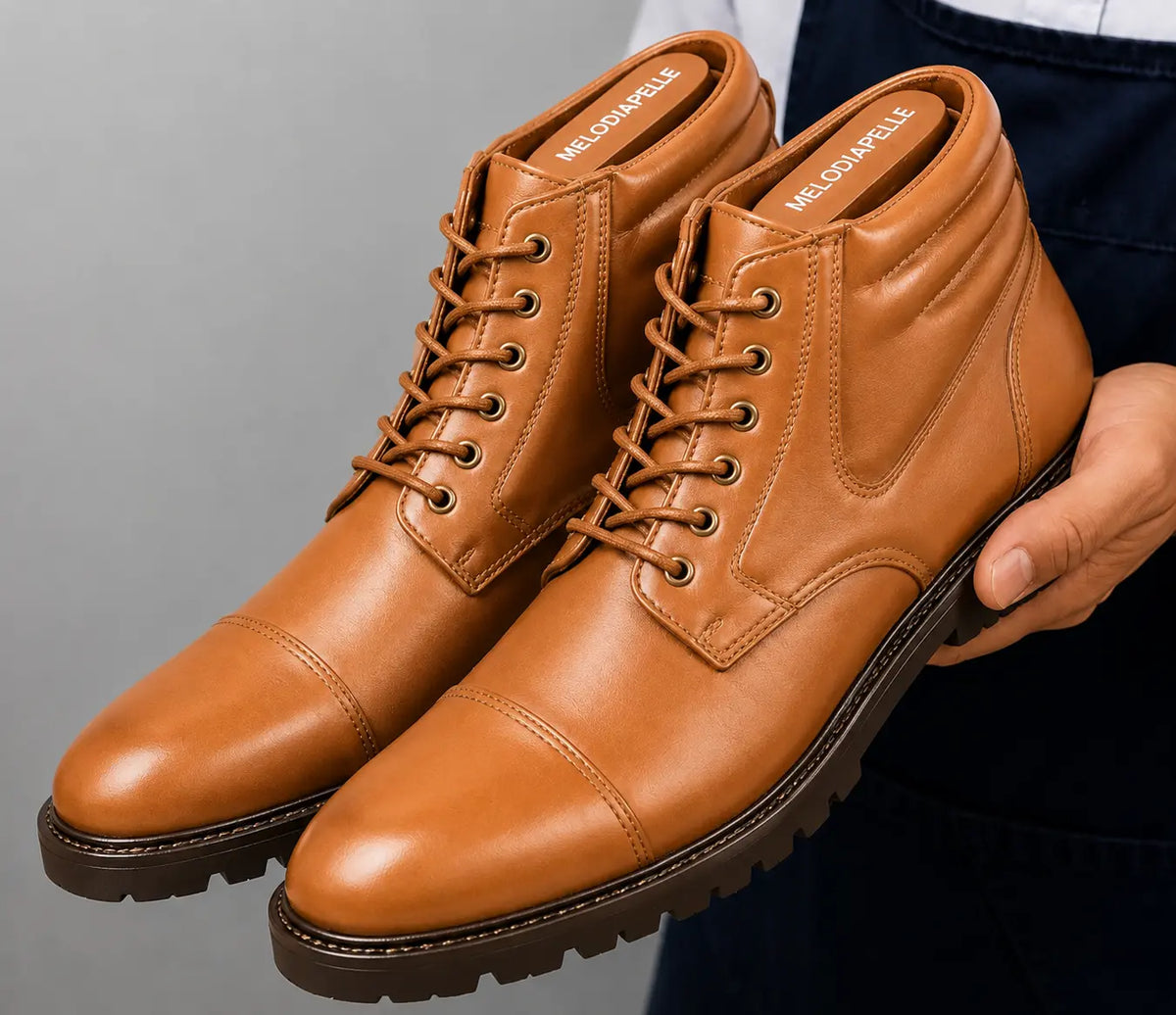 Munster Cap-Toe Work Boot for Men - Heavy Lug-Sole Leather Boots