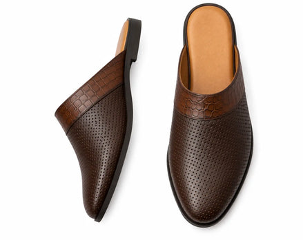 Molise Croc-Panel Perforated Mule for Men - Backless Open-Heel Leather Shoes