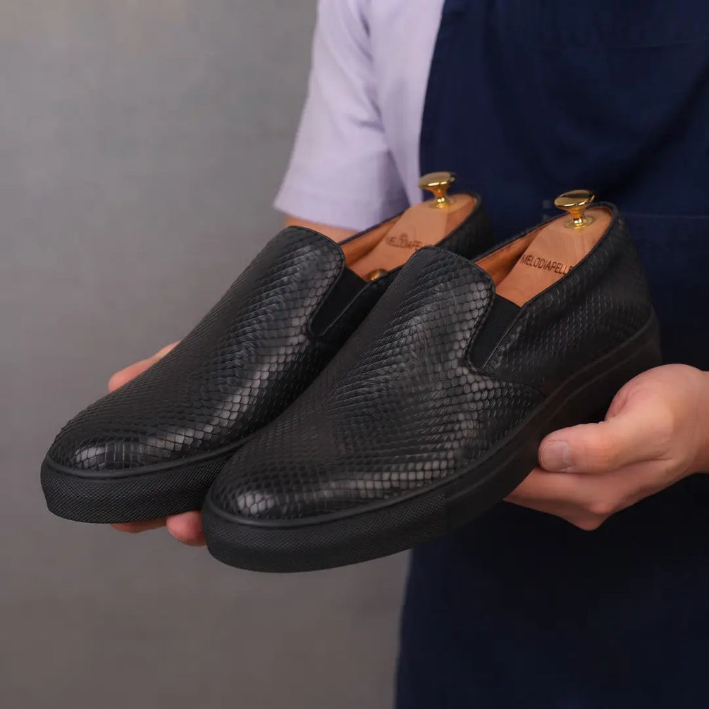 Marengo Python-Embossed Slip-On Sneaker for Men - Leather Luxury Sneakers