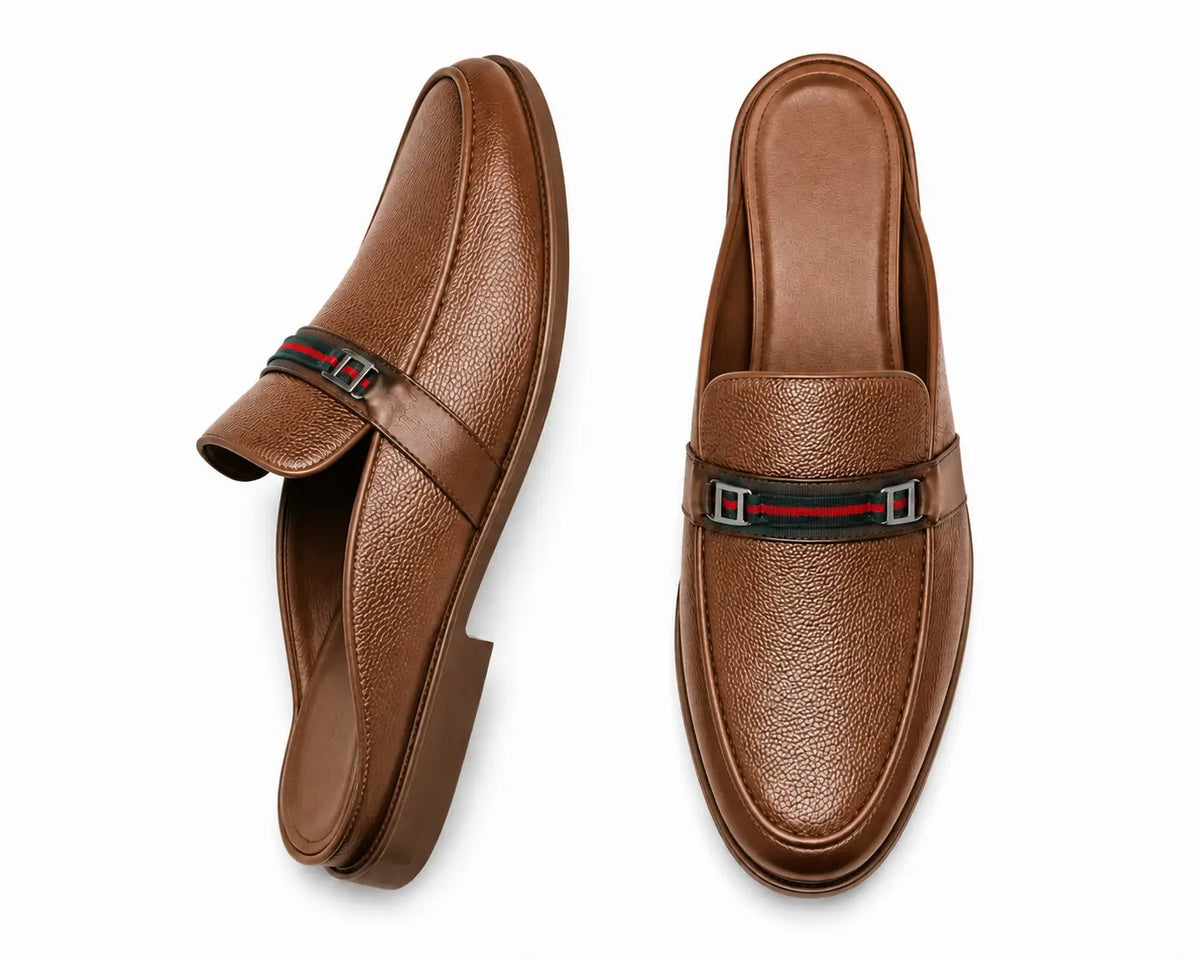 Mirepoix Web-Stripe Grained Mule for Men - Backless Block-Heel Shoes