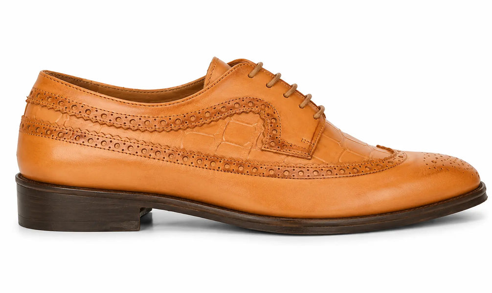 Malcomb Croc-Panel Wingtip Derby for Men - Goodyear Welted Leather Shoes