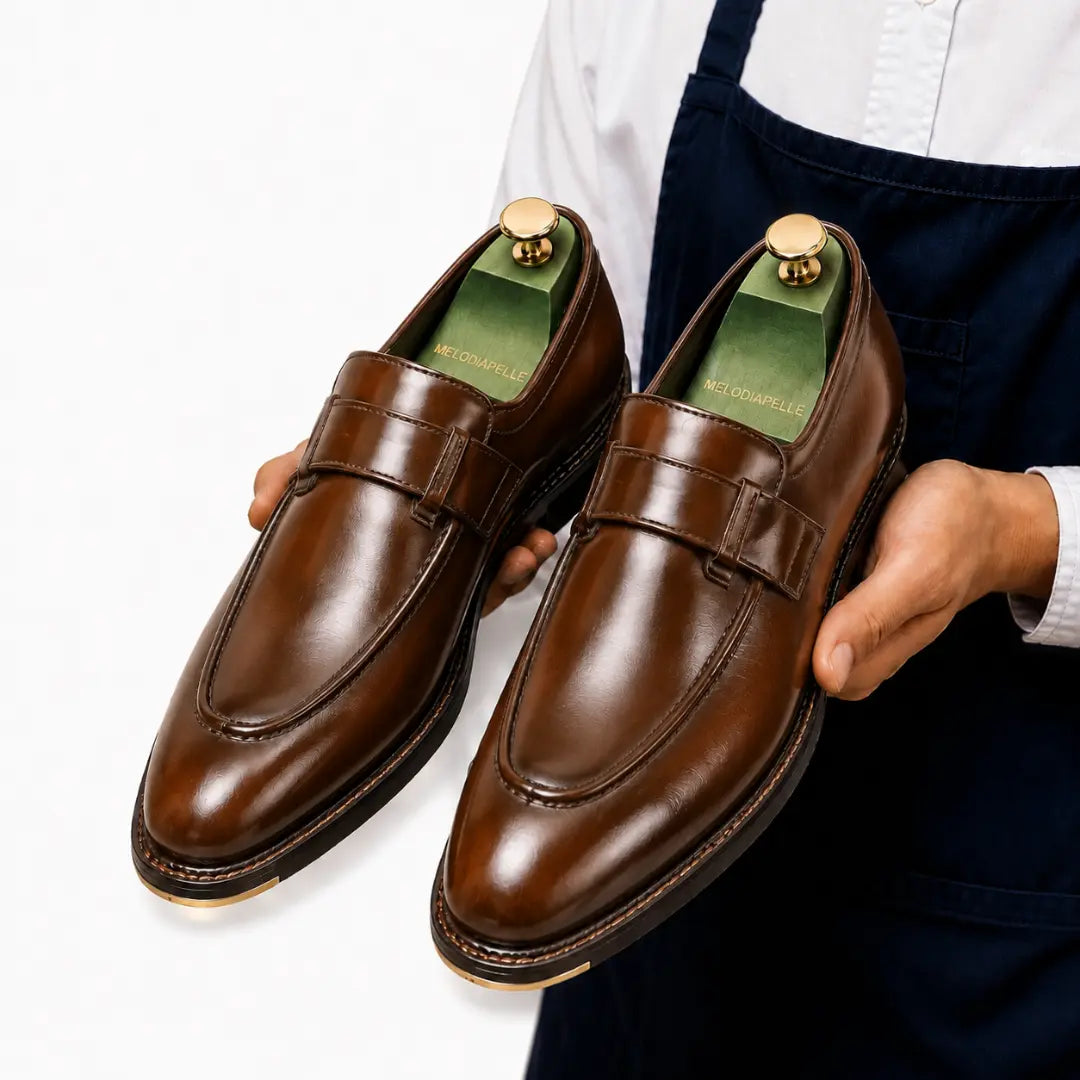 Marquis Braided-Welt Dress Penny Loafer for Men - Handmade Block-Heel Leather Shoes