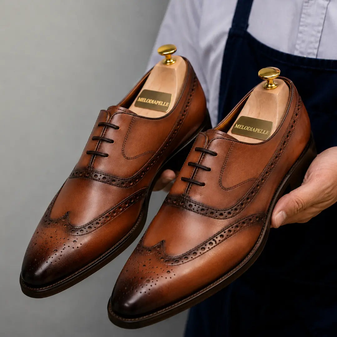 Mossverde Hand-Patina Wingtip Brogue Oxford for Men - Goodyear Welted Leather Shoes