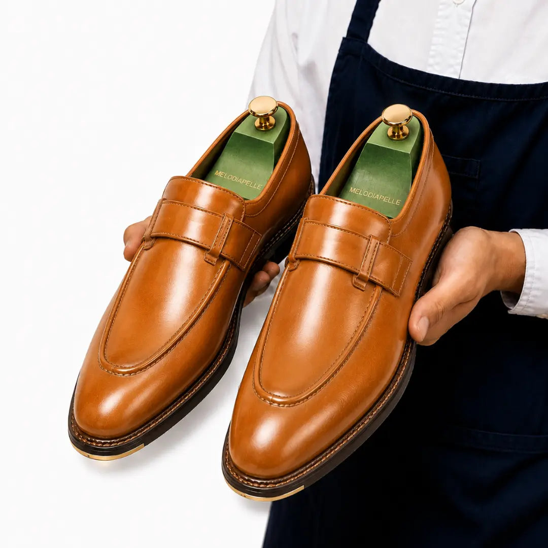 Marquis Braided-Welt Dress Penny Loafer for Men - Handmade Block-Heel Leather Shoes