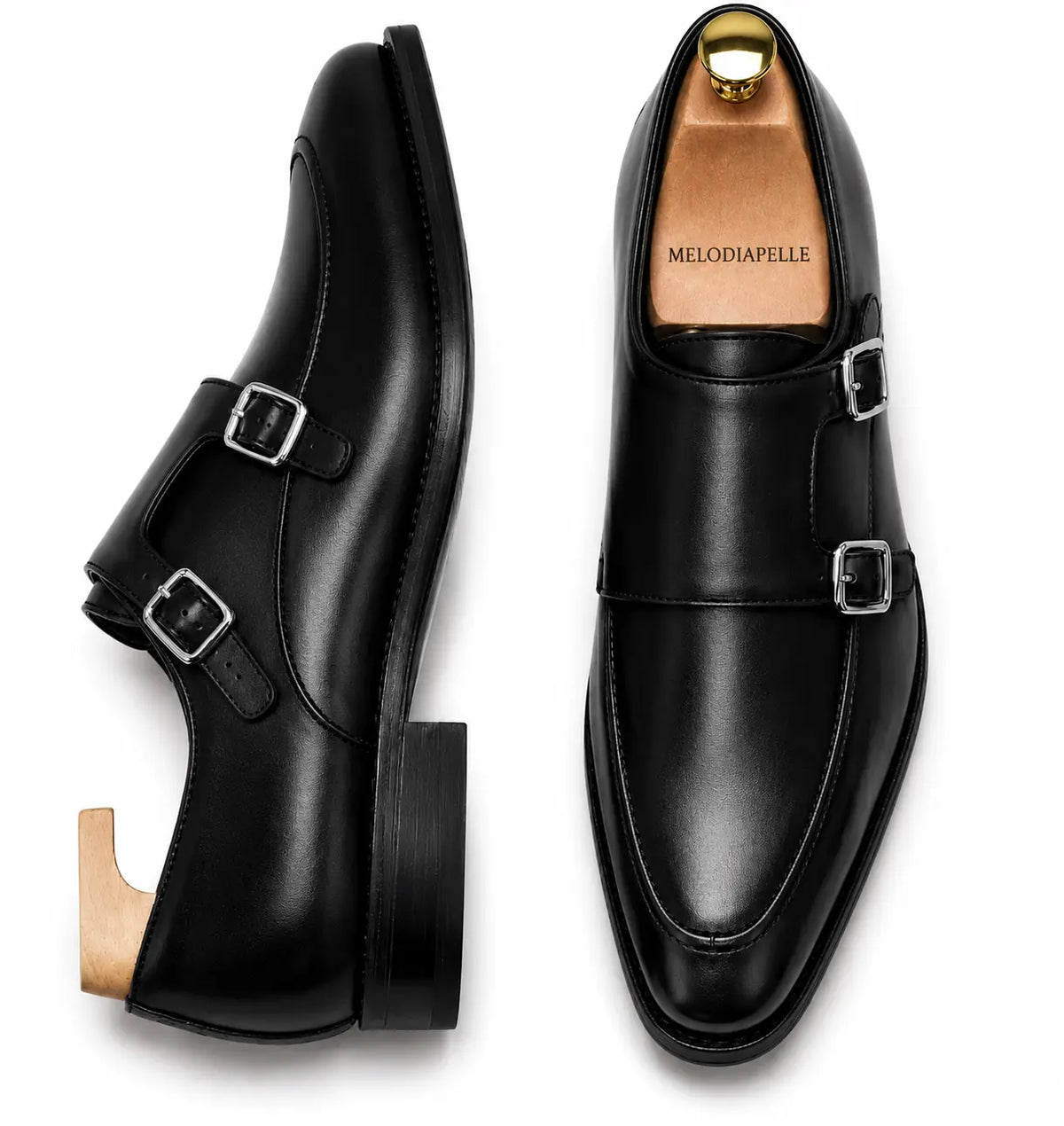 Mortimer Apron-Toe Double Monk Strap for Men - Burnished Leather Shoes