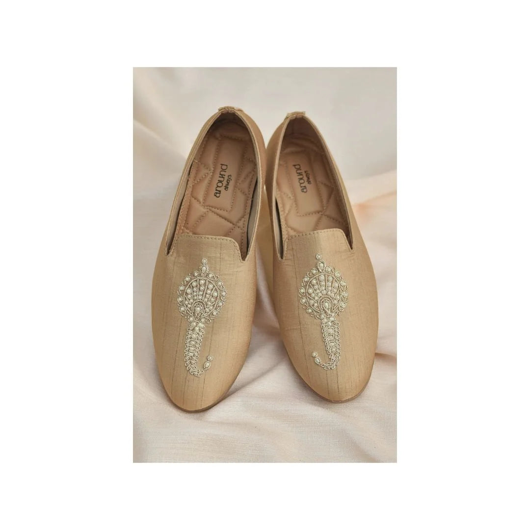 Mukundgarh Pearl-Motif Silk Ethnic Loafer for Men - Beaded Ethnic Wedding Loafers