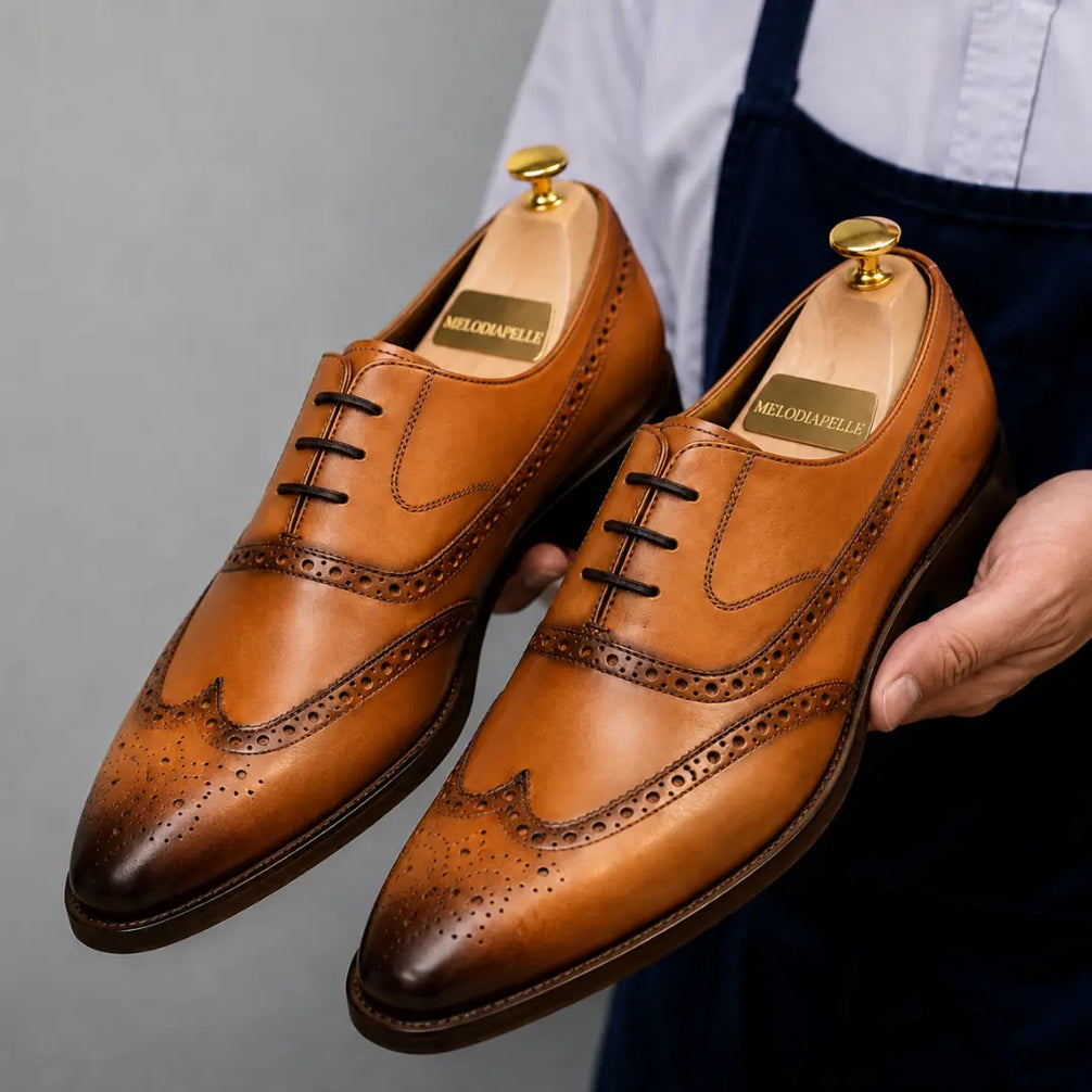 Mossverde Hand-Patina Wingtip Brogue Oxford for Men - Goodyear Welted Leather Shoes