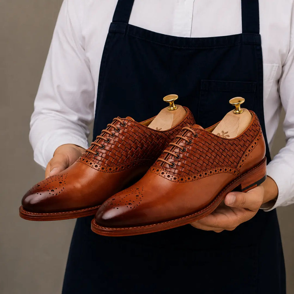 Maverick II Woven Wingtip Brogue Oxford for Men - Goodyear Welted Leather Shoes