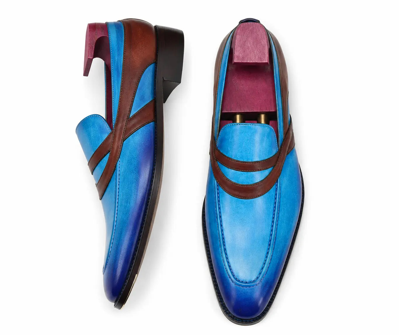Mirasol Two-Tone Crossed-Strap Dress Loafer for Men - Hand-Patina Leather Shoes