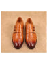 Manerbio Burnished Croc-Embossed Triple Monk Strap for Men - Croc Leather Statement Shoes