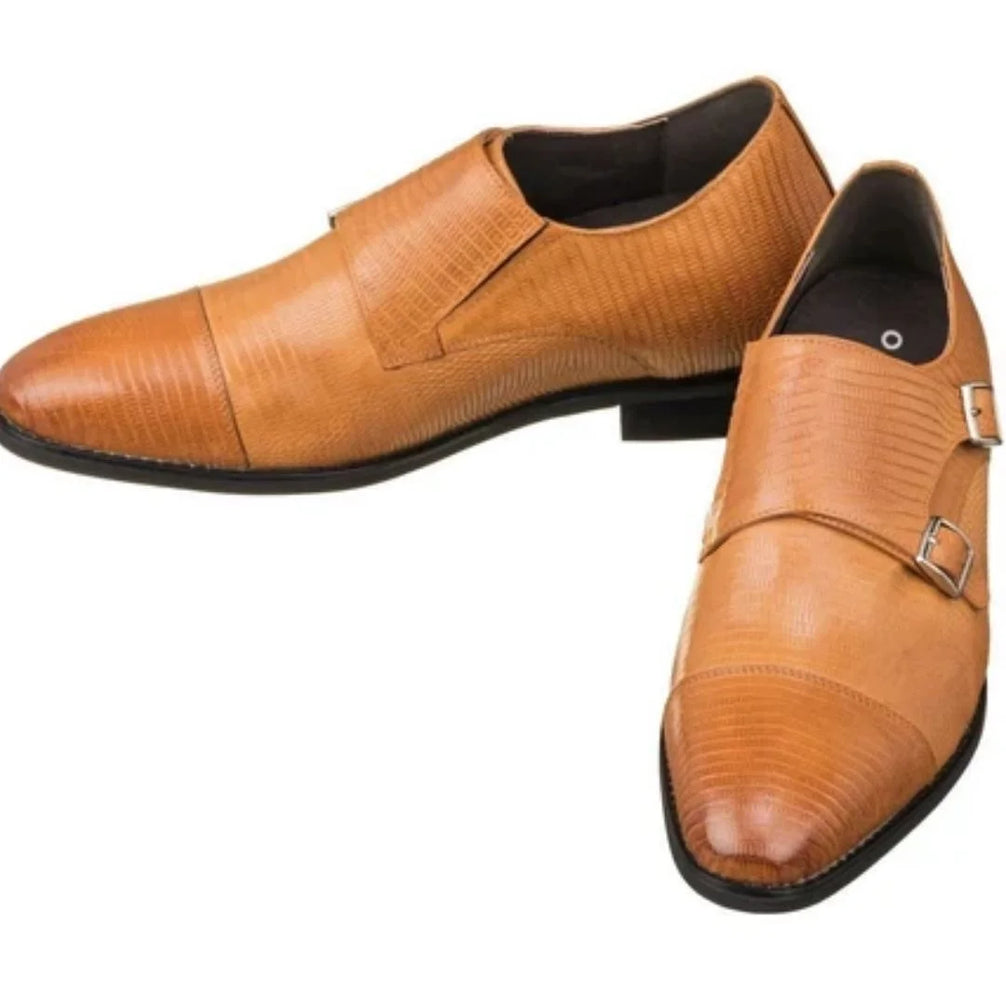 Montilla Lizard-Embossed Cap-Toe Double Monk Strap for Men - Textured Leather Dress Shoes