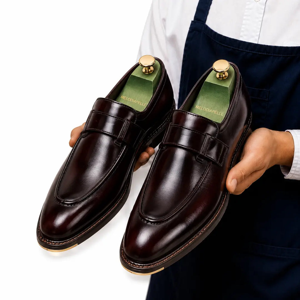 Marquis Braided-Welt Dress Penny Loafer for Men - Handmade Block-Heel Leather Shoes