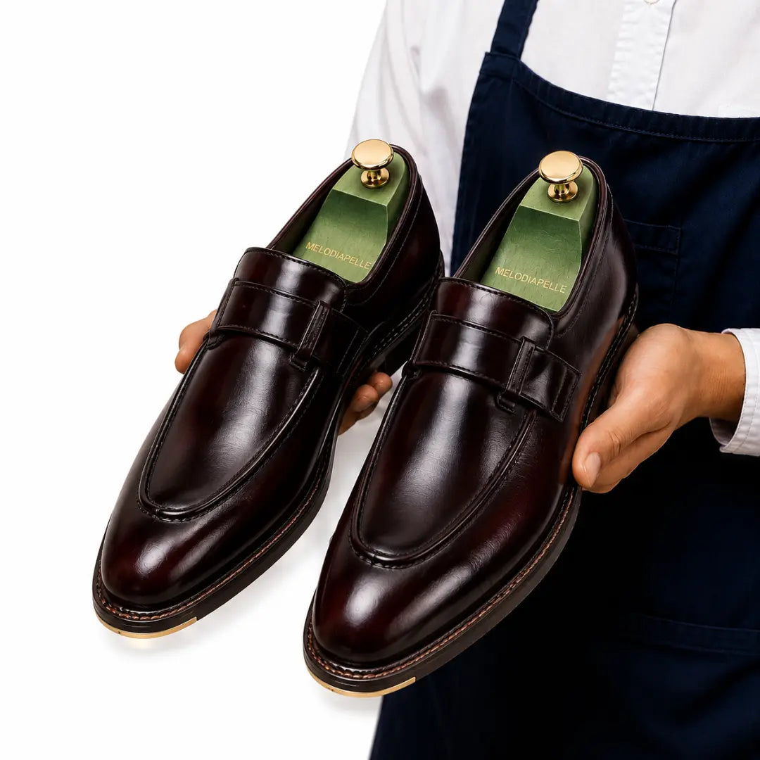 Marquis Braided-Welt Dress Penny Loafer for Men - Handmade Block-Heel Leather Shoes