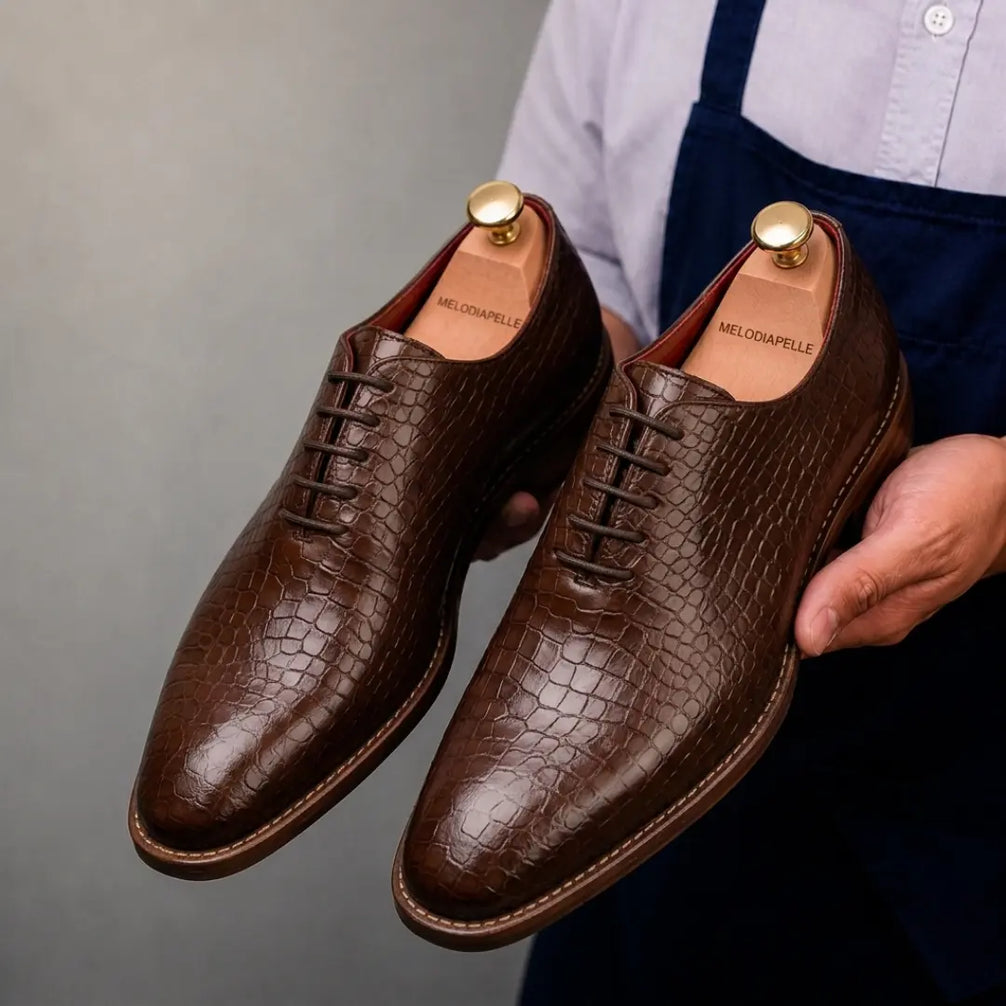 Meta Croc-Embossed Wholecut Oxford for Men - Goodyear Welted Leather Shoes