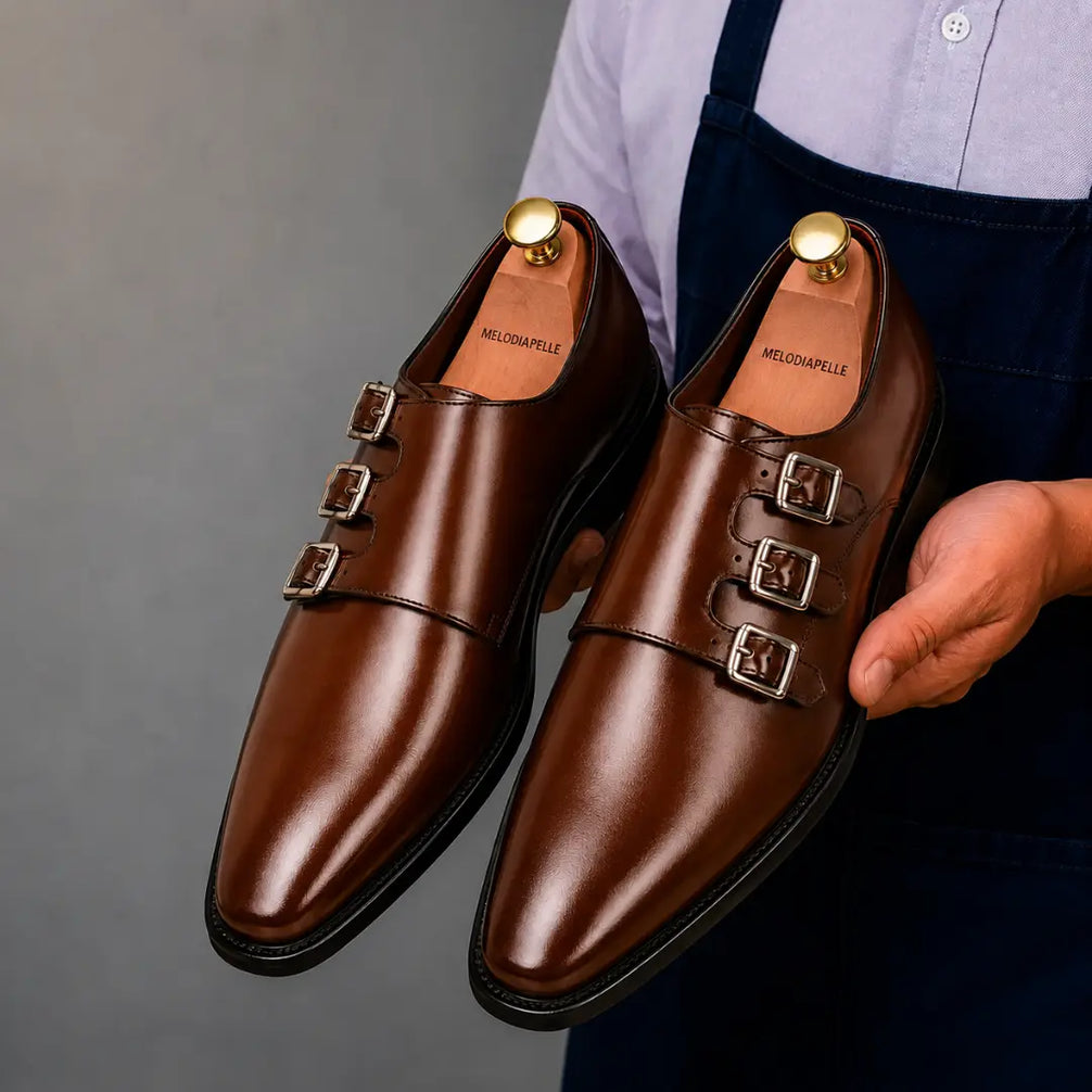 Montecito Double Monk Strap Shoes for Men - Goodyear Welted Full-Grain Leather