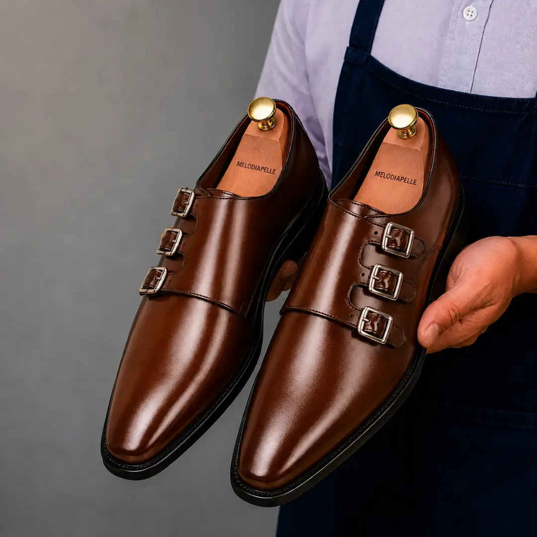 Montecito Double Monk Strap Shoes for Men - Goodyear Welted Full-Grain Leather