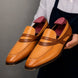 Mirasol Two-Tone Crossed-Strap Dress Loafer for Men - Hand-Patina Leather Shoes