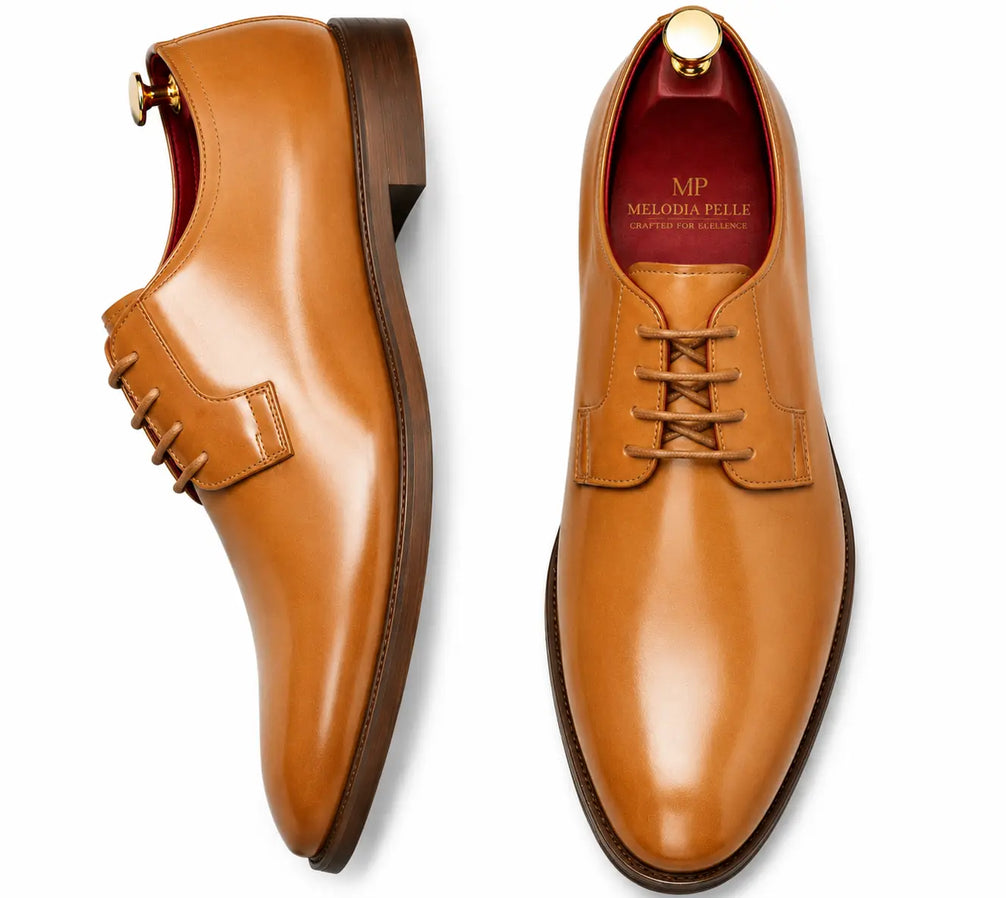 Matera Plain-Toe Derby for Men - Goodyear Welted Mirror-Polish Formal Shoes