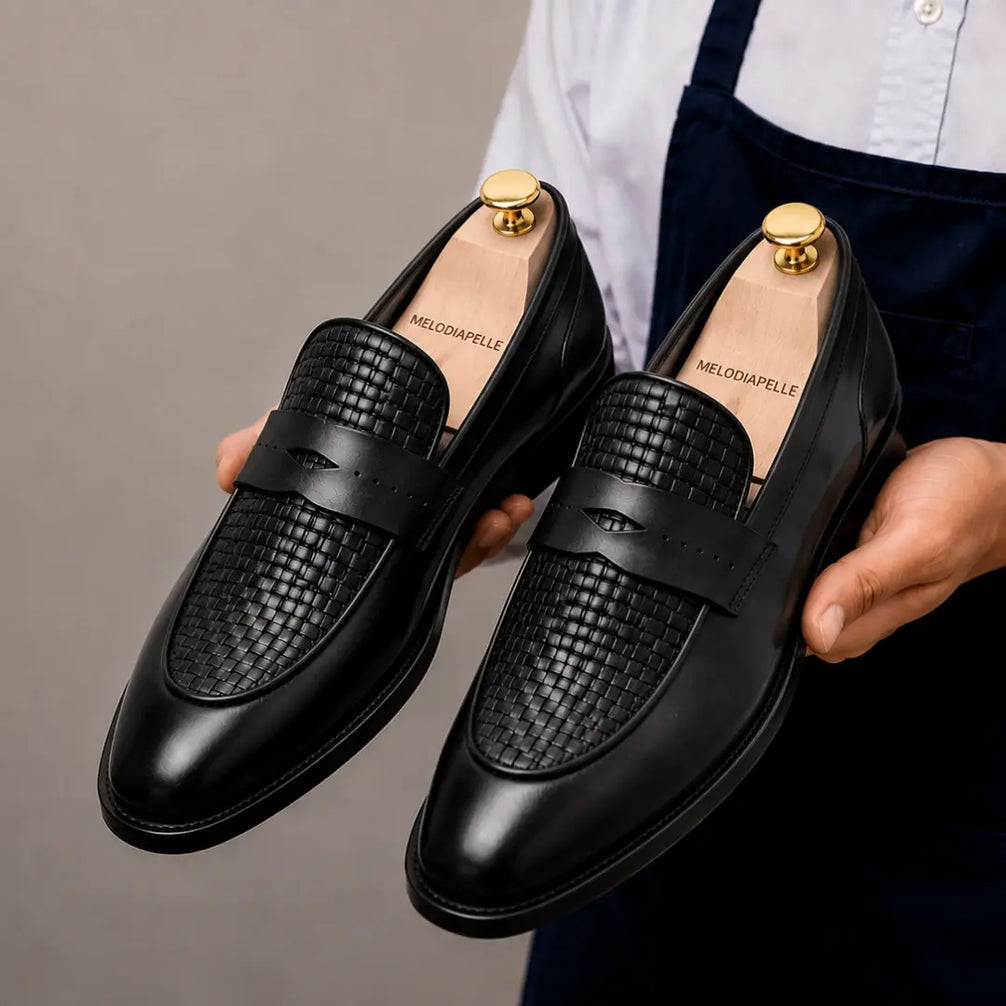 Maison Hand-Woven Two-Tone Penny Loafer for Men - Goodyear Welted Leather Shoes