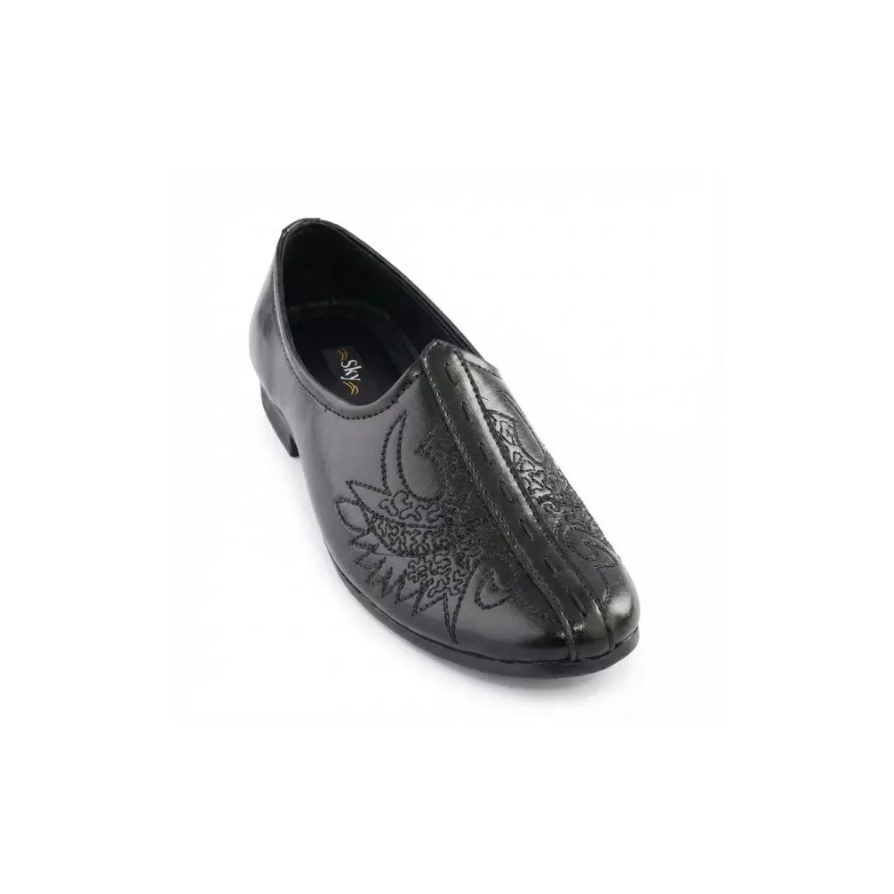 Mehsana Threadwork Leather Mojari for Men - Embroidered Leather Mojari Shoes