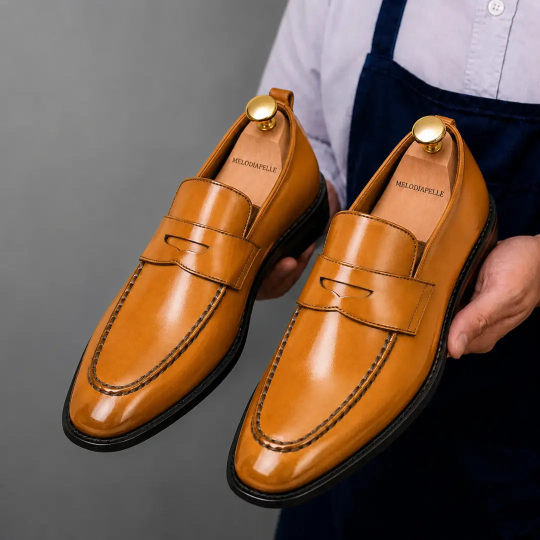 Marbella Apron-Stitch Penny Loafer for Men - Handmade Full-Grain Leather Shoes
