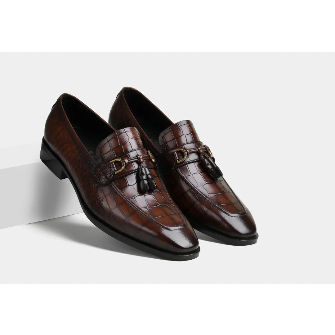 Mioglia Croc Bit-Detail Tassel Loafer for Men - Croc-Embossed Tassel Loafers