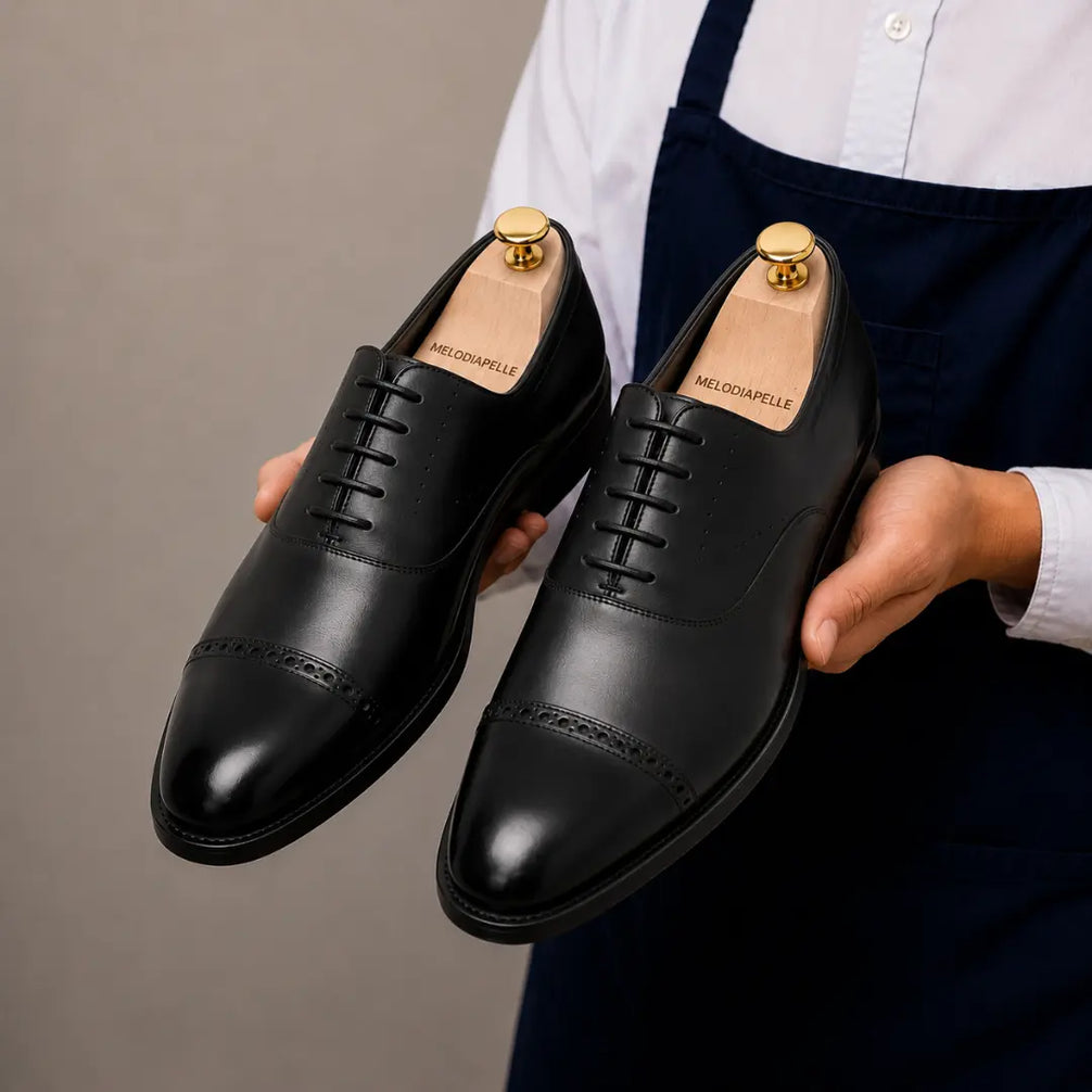 Marcello Burnished Semi-Brogue Cap-Toe Oxford for Men - Goodyear Welted Formal Shoes