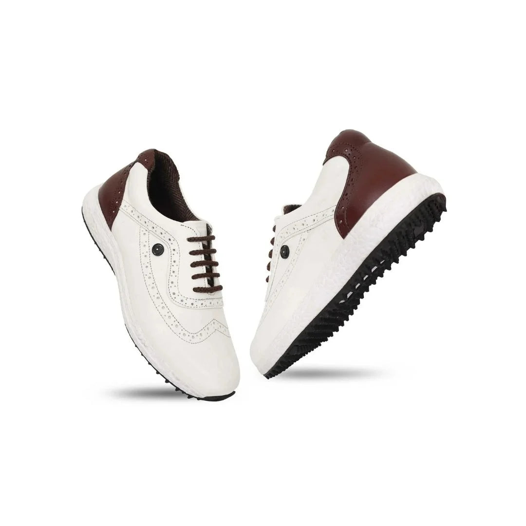 Machrie Contrast-Heel Brogue Spikeless Golf Shoe for Men - Two-Tone Spikeless Golf Shoes